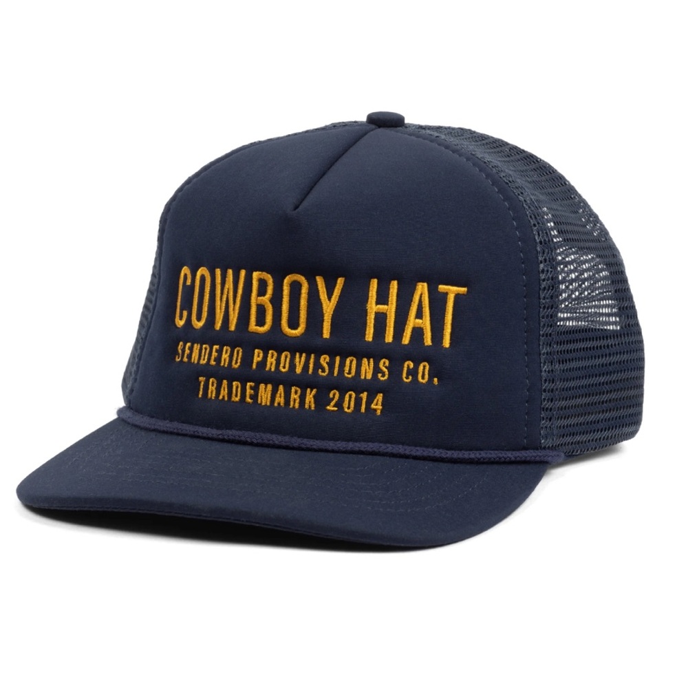 Sendero Provisions Co Cowboy Trucker Hat Navy Gold like new adjustable SnapBack